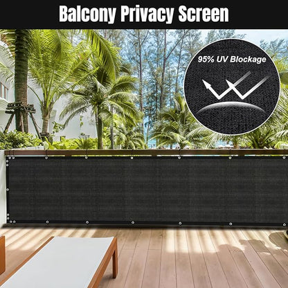 SPORTYOUTH 3ft x 16ft Balcony Fence Privacy Screen Black, Apartments Railing Windscreen Heavy Duty Fencing Mesh Cover Shade Net UV Protection for Deck Patio Outdoor Backyard Pool Porch