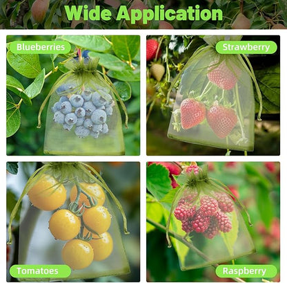 100Pcs Fruit Protection Bags, Garden Plant Fruit Netting Cover Bags, Drawstring Mesh Fruit Protectors Barrier for Apples, Tomatoes, Fruit Trees, Veggies Garden(4x6 Inch)