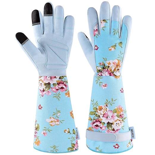 Extended Sleeve Garden Gloves for Women, Soft Grip Gardening Gloves, Lightweight Comfort Wear for Planting, Landscaping & Outdoor Tasks, Blue Small
