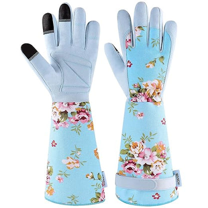 Long Gardening Gloves for Women, Breathable Flexible Fit, Comfortable Durable Work Gloves for Planting, Weeding & Outdoor Yard Activities, Blue Medium
