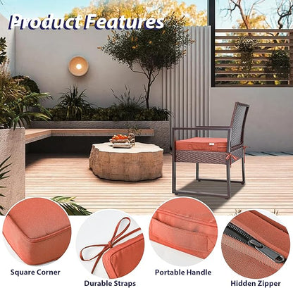 Outdoor Chair Cushions Set of 4 -Waterproof Outdoor Seat Cushions for Patio Furniture, Patio Chair Cushion with Handle and Ties, Square Out Door Chair Pads,18.5" x 16" x 3", Spice