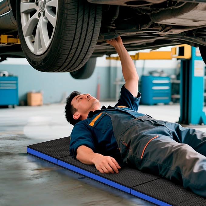 Foldable EVA Utility Mat with Handle, Heavy Duty Mechanic Mat for Kneeling, Workouts, Garages, Gardening, Camping, Picnics, Outdoor Adventures and Home Gyms, Blue