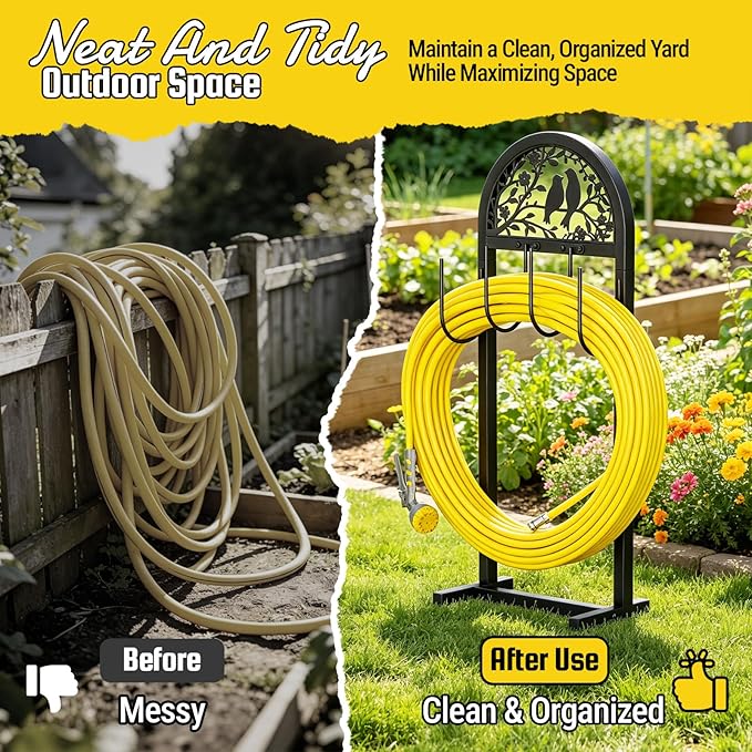 YQSLYSF 2 Pack Water Hose Stand Freestanding, Heavy Duty Garden Hose Holder Storage Rack for Outside