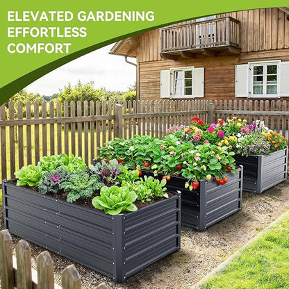 Ohuhu 6x3x1.5FT Metal Raised Garden Bed Outdoor, Reinforced Galvanized Steel Rustproof Planter Box, 100% Non-Toxic, 202 Gal Large Capacity Heavy Duty Raised Beds for Vegetables Flowers Herbs 2-Pack