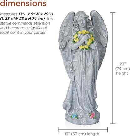 Alpine Corporation MCC832 Angel with Yellow Flower Wreath Statue, Meaningful Décor for Garden, Patio, & Lawn, 29" H, Multicolor