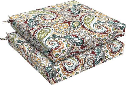 LVTXIII Outdoor Seat Cushions Set of 2 Square Chair Cushions with Ties, Patio Chair Pads for Home Office and Patio Garden Furniture Decoration 22"x22"x3", ‌Paisley Chilli