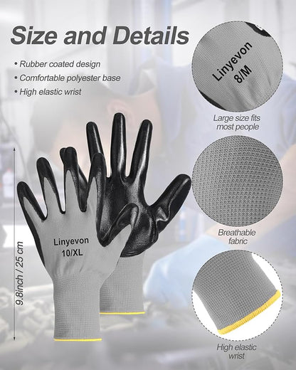 Maxcheck 54 Pairs PU Coated Gloves Bulk, Reusable Rubber Safety Gloves for Men Women Work Warehouse, Mechanic, Woodworking