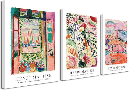 Wieco Art Canvas Wall Art 3 Piece Henri Mattise Art Abstract Colorful Matisse Posters Canvas Prints for Wall and Home Office Decorations