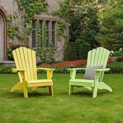 Psilvam Adirondack Chair, Oversized Poly Lumber Fire Pit Chair with Cup Holder, 350Lbs Support Patio Chairs for Garden, Weather Resistant Outdoors Seating, Relaxing Gift for Father & Mother (1, Green)