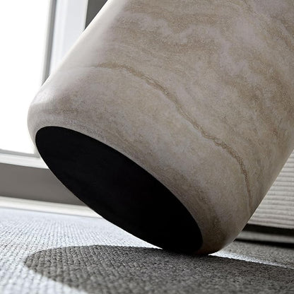 kevinplus Round Side Table Faux Stone End Table for Living Room, Modern Contemporary Style, Fiberglass Material, No Assembly (Mars Texture, ø15.74'' x 17.7'')