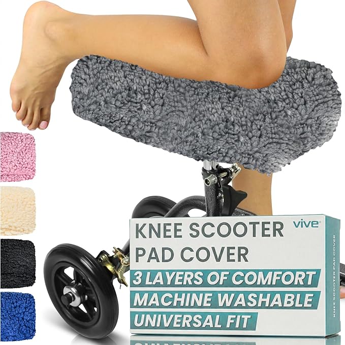 Vive Mobility Knee Scooter Pad Cover - Soft Plush Adult Sheepskin Memory Foam Cushion, Walker Accessory for Knee Roller, Padded Leg Cart Improves Comfort with Injury, Universal Fit (Gray)