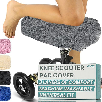 Vive Mobility Knee Scooter Pad Cover - Soft Plush Adult Sheepskin Memory Foam Cushion, Walker Accessory for Knee Roller, Padded Leg Cart Improves Comfort with Injury, Universal Fit (Gray)