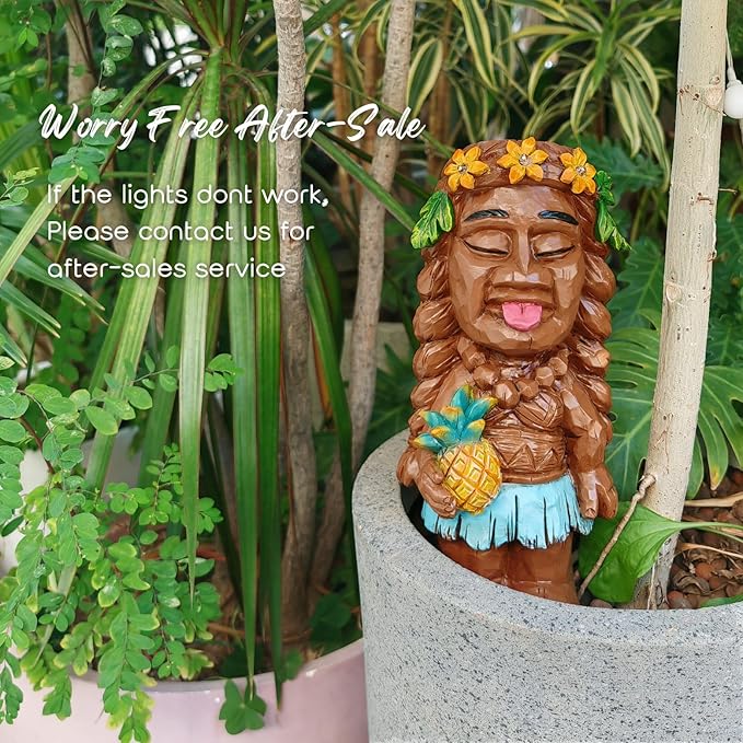 Solar Tiki Girl Garden Statues Tiki Lady Statue Holding Pineapple Figurine with Flower LED Lights for Tiki Bar Porch Patio Yard Outdoor Decorations Christmas Birthday Gardening Gift for Mom Women