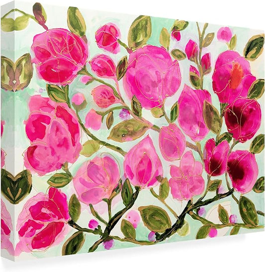 Trademark Fine Art Outdoor Canvas Art - Carrie Schmitt 'Floral Painting 1' Wall Art for Outdoor Spaces, Patios, or Gardens