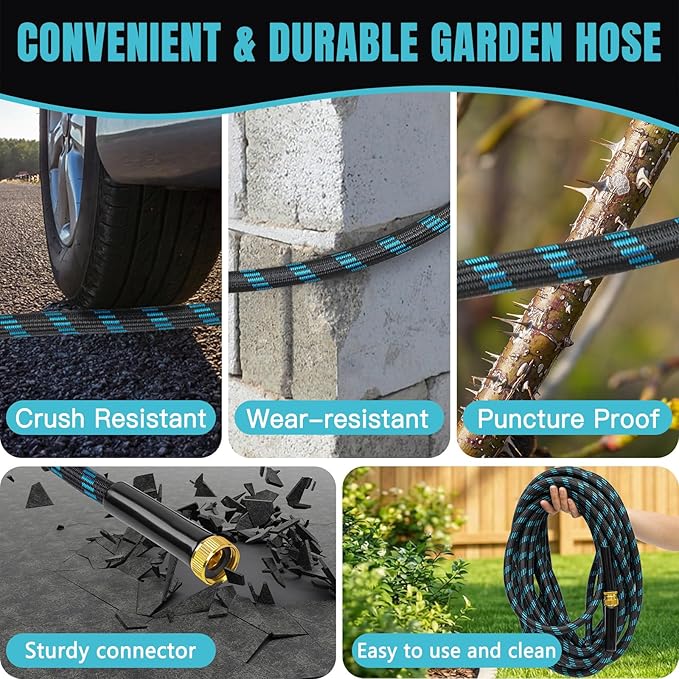 Gardentime 75FT Non-Expandable Garden Hose, Heavy Duty Flexible Water Hose with Leakproof 3/4" Fittings 10 Modes Spray Nozzle, Kink-Free, Lightweight & Durable for Yard, Lawn, Garden & Outdoor Use