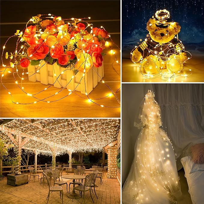 Solar String Lights Outdoor Waterproof 4 Pack Total 132ft 400LED 8 Modes Twinkle Lights Solar Fairy Lights for Patio, Garden Yard Party Tree Christmas Halloween Decoration Warm White