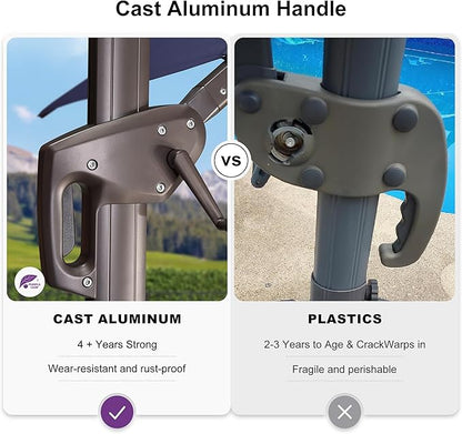 PURPLE LEAF 10' X 13' Patio Cantilever Umbrella Rectangle Umbrella Outdoor with Aluminum Offset Hanging and 360° Rotation for Pool Garden Deck Patio, Turquoise