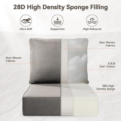 Luxury 6" Outdoor Cushions for Patio Furniture, 24x24x6" Thick Seat Cushion Set of 3, Fade Resistant Couch Chair Replacement Cushions High Density Deep Wicker Chair Cushion w/ Removable Cover Gray