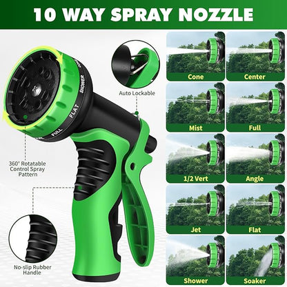 Gardentime Non-Expanding Garden Hose 75FT Flexible No Kink Water Hose, Leakproof Hybrid 5-Layer TPV with 3/4" Connectors & 10 Function Spray Nozzle, Lightweight Portable Water Pipe for Lawn Yard