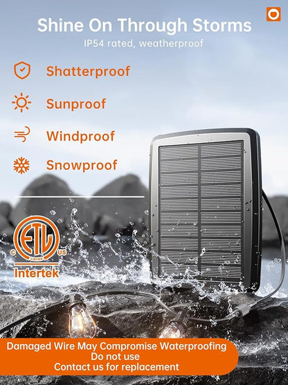 addlon 35FT Solar String Lights Outdoor, IP54 Waterproof Solar Powered with Remote & USB Port, 10+1 LED Shatterproof Bulbs, Dimmable Solar Light Outdoor for Camping Backyard Bistro Porch