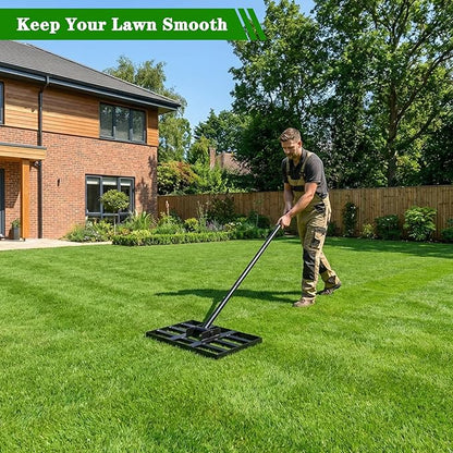Lawn Leveling Rake 17x10 inch, Heavy Duty Ground Leveler for Soil, Sand, Effortless Smooth Use & Easy Assembly Stainless Steel Landscape Rake for Backyard, Garden, Golf Course, Black