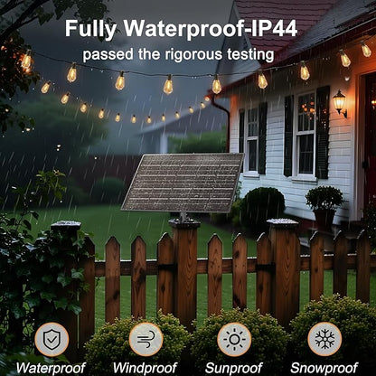BLIATLUS 100FT Super Bright Solar String Lights Outdoor Waterproof with Remote Control 30+2 Shatterproof LED ST38 Bulbs for Porch Garden Market Bistro Patio Backyard Fence