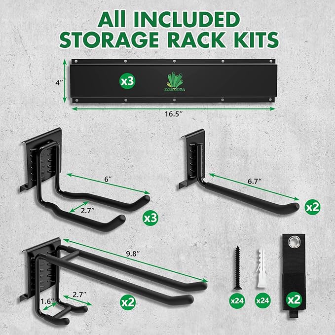 48" Garage Tool Organizer Wall Mount - 500lbs Garden Tool Organizer with Adjustable Hooks, Heavy Duty Metal Garage Storage Rack