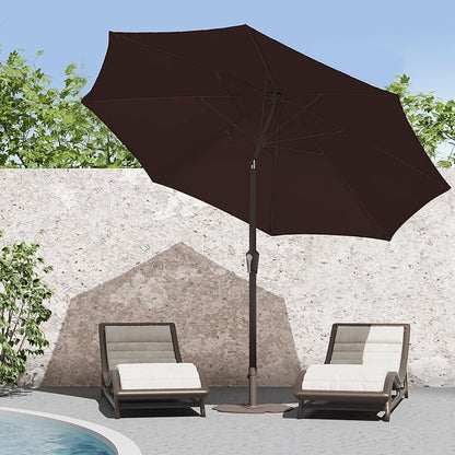 PatioKingdom 9FT Patio Outdoor Umbrella-UPF 50+ Sun Shade with Wind Vent, Push-Button Tilt & Smooth Crank Lift, Rust-Resistant Fiberglass Frame for Garden, Backyard,Yard (Brown, 9FT)