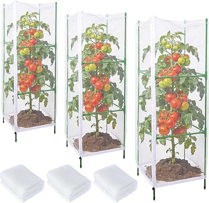 3 Pcs Garden Bird Netting Plant Cover for Square Tomato Cage, 55"×19.7" Garden Bird Insect Netting with Zipper & Drawstring Netting for Vertical Climbing Plants,Vegetable and Flower (No Cage)