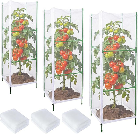 3 Pcs Garden Bird Netting Plant Cover for Square Tomato Cage, 55"×19.7" Garden Bird Insect Netting with Zipper & Drawstring Netting for Vertical Climbing Plants,Vegetable and Flower (No Cage)