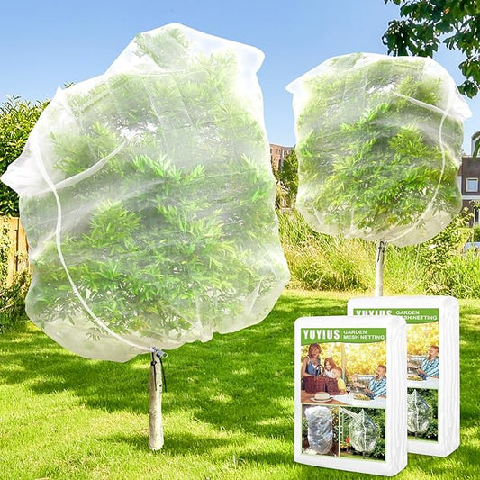 Fruit Tree Netting, Plant Mesh Netting for Garden Protection, Blueberry Bush Insect Netting Cover as Garden Pest Barrier from Cicadas, Bug, Bird (10x10 FT, 2Pcs, Zipper & Drawstring Design)