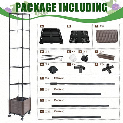 Quibbay Raised Garden Bed Planter Box with Trellis, 74" Self-Watering Tomato Planters for Climbing Plants Vine Flowers Outdoor Patio, Tomatoes Cage with Wheels, 1Pack