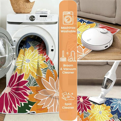 ZonLi Colorful Outdoor Rug 9x12Ft Waterproof Multicolored Indoor Area Rug Washable Outdoor Patio Rugs Tropical Floral Non Slip Outdoor Carpet for Living Room, Pool,Backyard,Deck,Camping