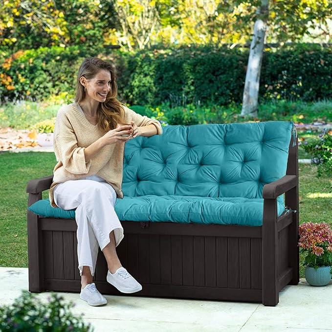 Swing Replacement Seat Cushions, 2-3 Seater Bench Cushions for Outdoor Furnitur with Backrest, Garden Recliner Seat Cushions Waterproof Sofa Pads (Lake Blue, 40x40in)