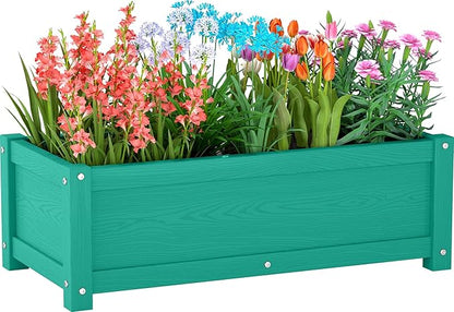 HDPE Raised Planter Box Outdoor,Rot-Resistant and Non-Cracking,Raised Beds for Gardening 29.5 * 14.4 * 9.8 in for Yard,Lawn,Outdoor Planter Boxes Rectangle with Drainage Holes Aruba Blue
