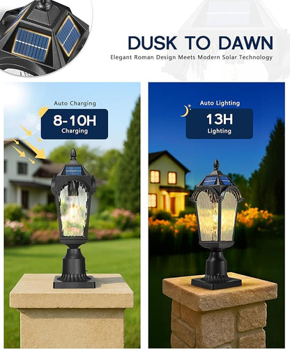 FEMILA Solar Post Lights Outdoor 2 Pack, Dusk to Dawn Lamp Posts Outdoor Lighting, Aluminum Glass Light Posts for Outside Driveway Garden, 4FYX90P-2PK -SL BK