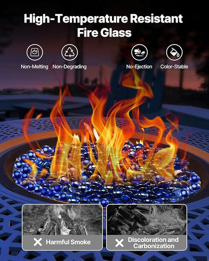 VEVOR Fire Glass, 20LBS / 9KG High-Temperature Resistant Fireplace Rocks, 3/4-Inch / 19.05 mm Reflective & Smokeless Firepit Glass Beads, High Luster Stone Landscaping for Fire Pit Table, Cobalt Blue
