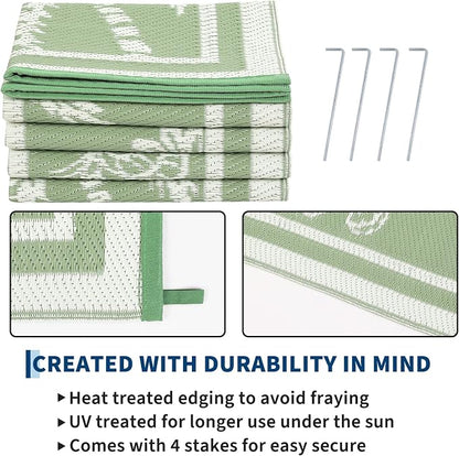 Garvee Outdoor Rug 9x12 Waterproof for Patios, Reversible Plastic Straw Rug, Tropical Leaf Indoor Outdoor Rugs, Large Area Rug for RV, Camping, Deck, Picnic Mat, Outside Carpet
