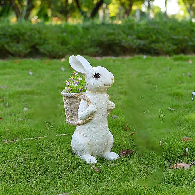Wnvivi Resin Bunny Planter,Mini Rabbit Succulent Flower Pot,Cartoon Rabbit Flower Basket Planter Cactus Pot for Garden Balcony Easter Decor(White)