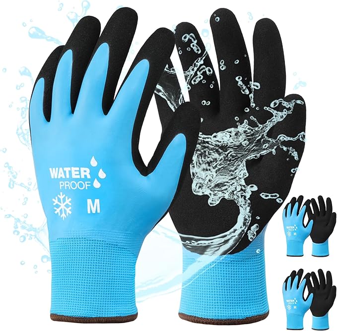 DULFINE 100% Waterproof Winter Work Gloves for Men and Women,Foam Latex Coated and Thermal Insulated Gloves for Cold Weather