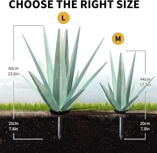 KODIBO Large Tequila Rustic Sculpture, Rustic Metal Agave Plants for Outdoor Patio Yard, Home Decor Hand Painted Metal Agave Garden Yard Statue, Outdoor Lawn Ornaments (Mint Green - L)