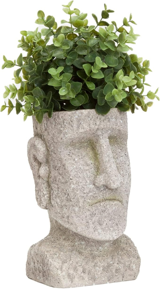 Bits and Pieces - Easter Island Head Statue Planter - Large Garden Decorations - Polyresin Sculpture - Indoor/Outdoor Moai Statue Planter - Moai Head Urn for Plants - 8.75" Tall