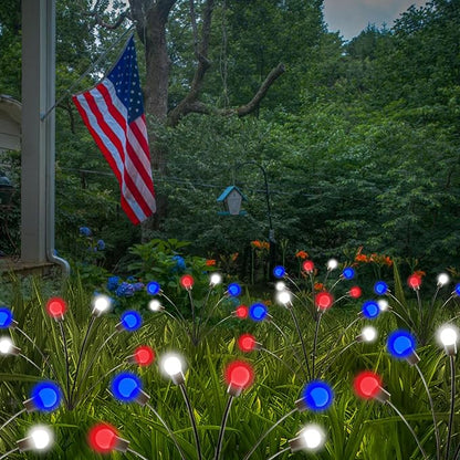 4th of July Decorations, 6 Pack Solar Firefly Lights Outdoor, 36 LED Waterproof Patriotic Decor Garden Lights with 2 Modes for 250th Anniversary National Yard Path Decorations (Red White and Blue)