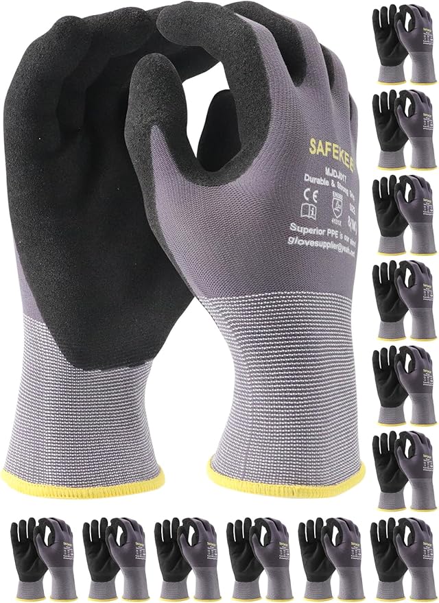 Touchscreen Nitrile Coated Work Gloves 12 Pairs Frosted Grip Safety Gloves for Gardening Electronics Seamless