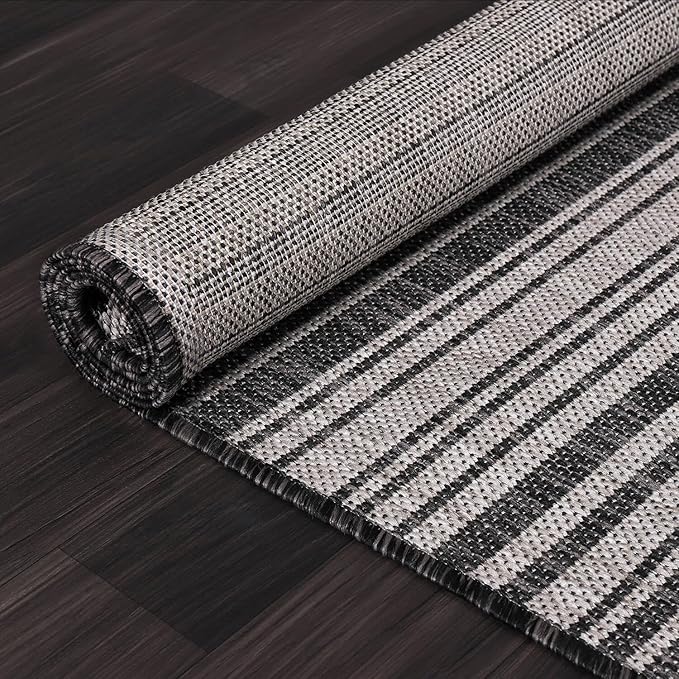 Stripe Outdoor Rug 9x12 Washable Outside Carpet for Indoor Patio Porch Waterproof Easy Cleaning Non Shedding Area Rugs Dark Gray 9 x 12