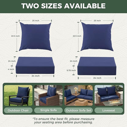 Outdoor Cushions for Patio Furniture, Outdoor Seat Cushion Set 24 x 24 x 4 Inch, Waterproof & Fade Resistant Outdoor Chair Cushions, Deep Seat Patio Cushion with Removable Cover, Navy Blue