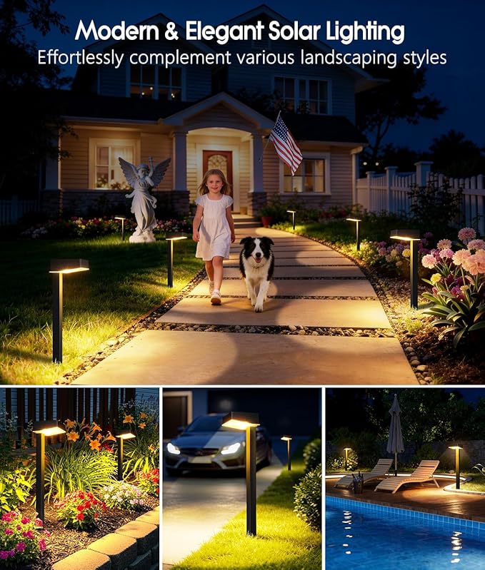 ELECLINK Solar Pathway Lights Outdoor, 6 Pack Garden Lights Solar Powered Path Lights with Bigger LED Lens, 2 Light Modes Waterproof Outdoor Solar Light for Yard Driveway Walkway Landscape Patio Lawn