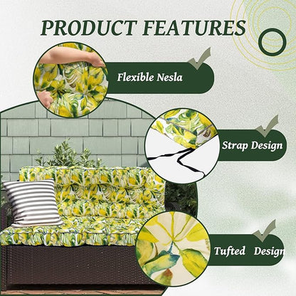 2/3 Seater Swing Replacement Cushion, Waterproof Porch Swing Cushions with Backrest, Thickened Bench Cushions for Outdoor Furniture, for Outdoor Patio Swing (Botanical Yellow, 63 * 40in)