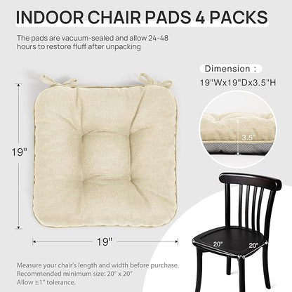 Love's cabin Memory Foam Chair Cushions Set of 4, 15.5"x15.5"x3.5" Indoor & Outdoor Seat Pads for Dining, Kitchen, Office, Patio Chairs - Beige