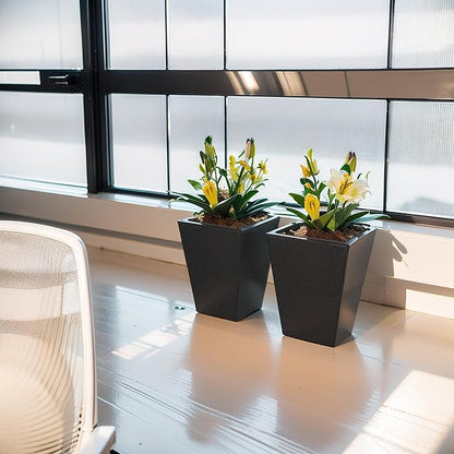 Kante 14 Inch Tall Planter Set of 2, Large Taper Planter for Outdoor Indoor Garden Patio Front Door (Black)